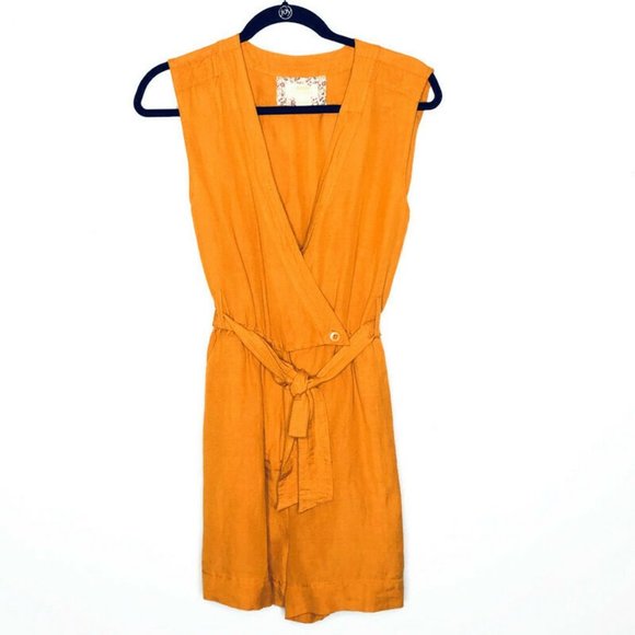 Anthropologie Pants - Anthro Maeve Luana Yellow Linen Blend Romper